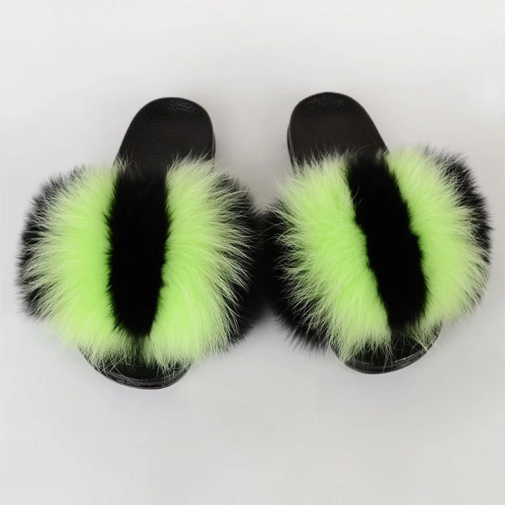 Luxurious fox fur slides